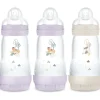 MAM 3 biberons Easy Start 260ml Lilas+Lilas+Sable Tétine débit 2 - Reconditionné