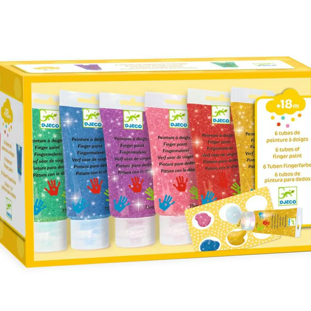 Djeco 6 tubes de peinture à doigt pailletée