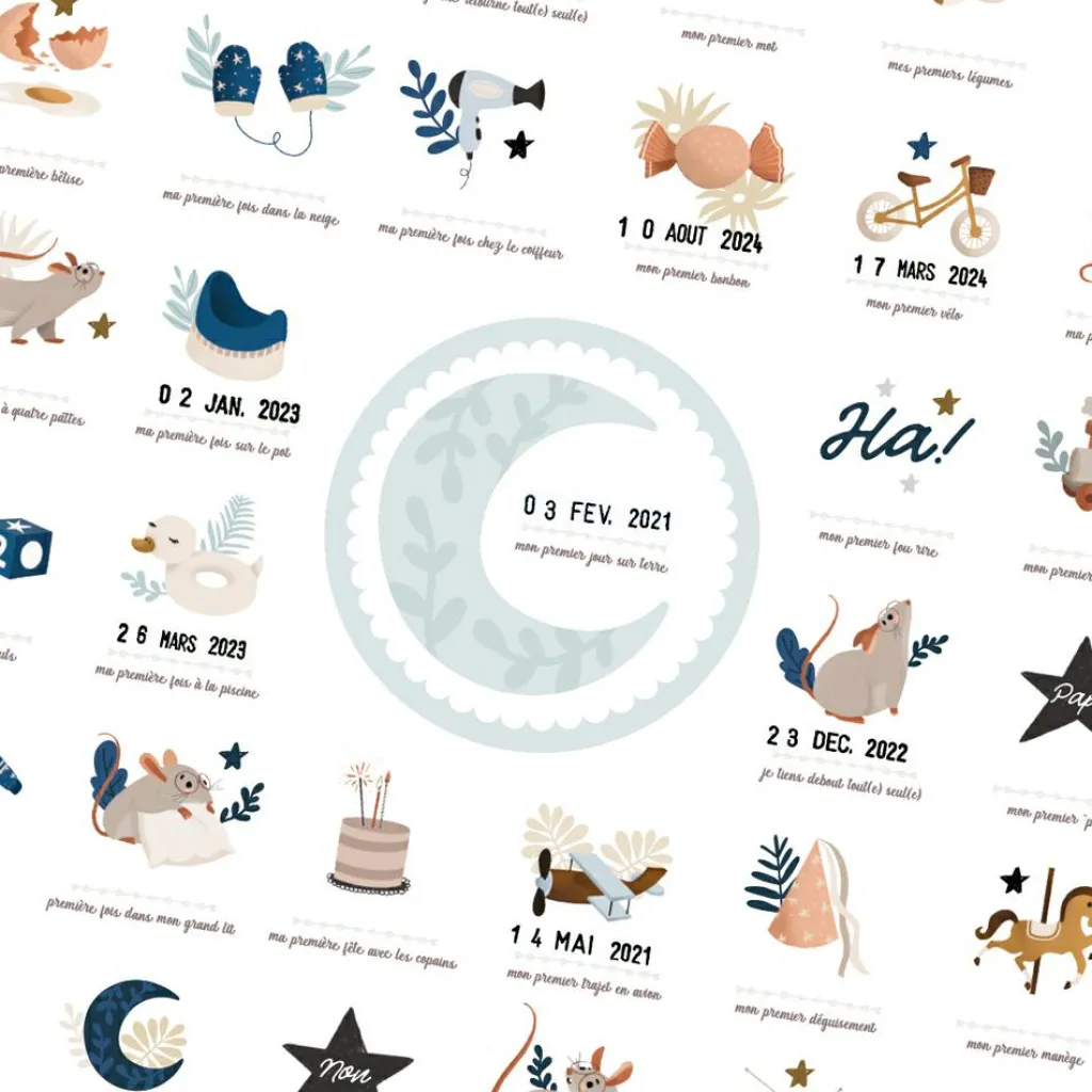 Les Petites Dates Affiche Mes Premières Fois Souris Cobalt maman et papa (40 x 50 cm)