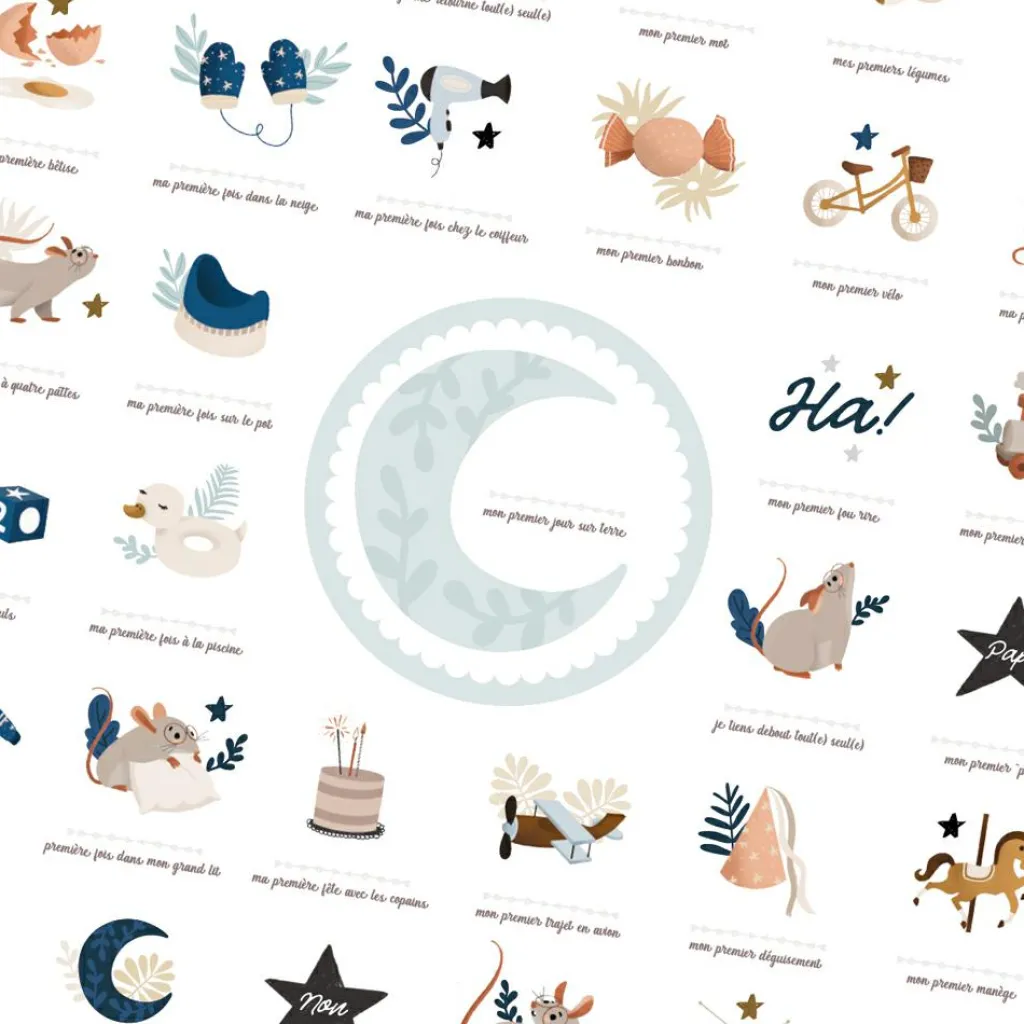 Les Petites Dates Affiche Mes Premières Fois Souris Cobalt maman et papa (40 x 50 cm)