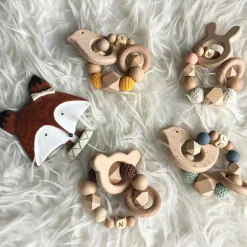 Online Anneau de dentition en bois Ours chocolat et vanille (personnalisable) Jouet / Anneau De Dentition