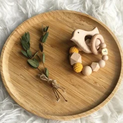 New Anneau de dentition en bois Oiseau moutarde et beige (personnalisable) Jouet / Anneau De Dentition