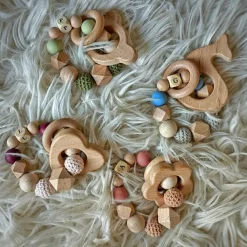 Online Anneau de dentition en bois ours olive et kaki (personnalisable) Jouet / Anneau De Dentition