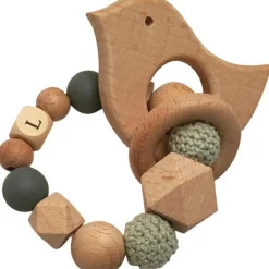 Tata Lucette Anneau de dentition en bois Oiseau mint et ardoise (personnalisable)