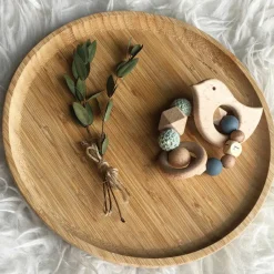 Tata Lucette Anneau de dentition en bois Oiseau mint et ardoise (personnalisable)