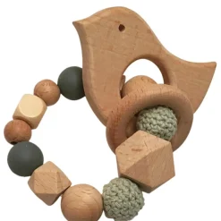 Tata Lucette Anneau de dentition en bois Oiseau mint et ardoise