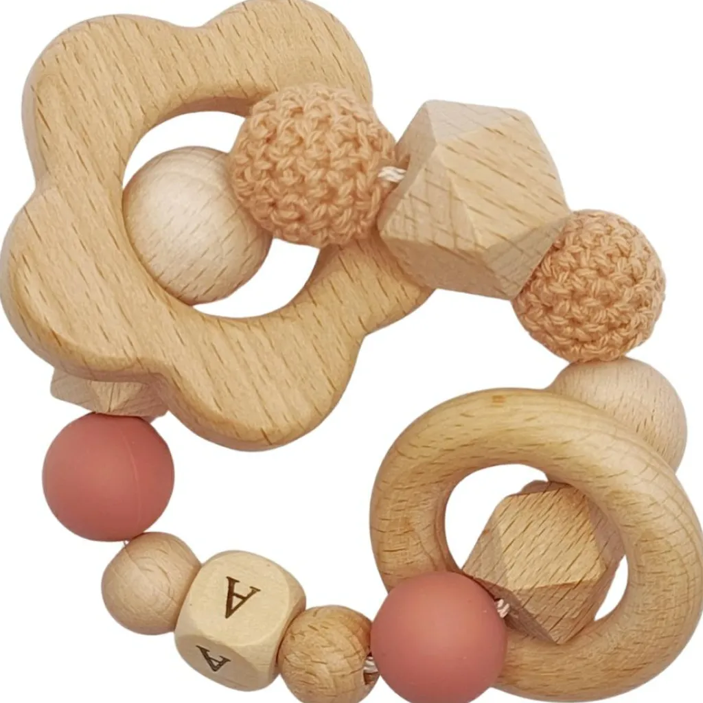 Online Anneau de dentition fleur sable et vieux rose (personnalisable) Jouet / Anneau De Dentition