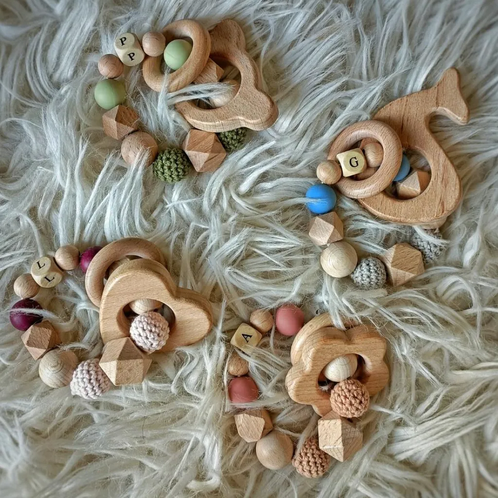 Online Anneau de dentition fleur sable et vieux rose (personnalisable) Jouet / Anneau De Dentition