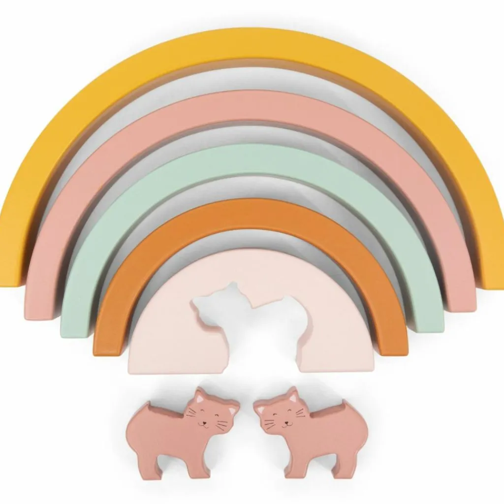 New Arc-en-ciel à empiler en bois Mrs. Cat Jouet À Empiler