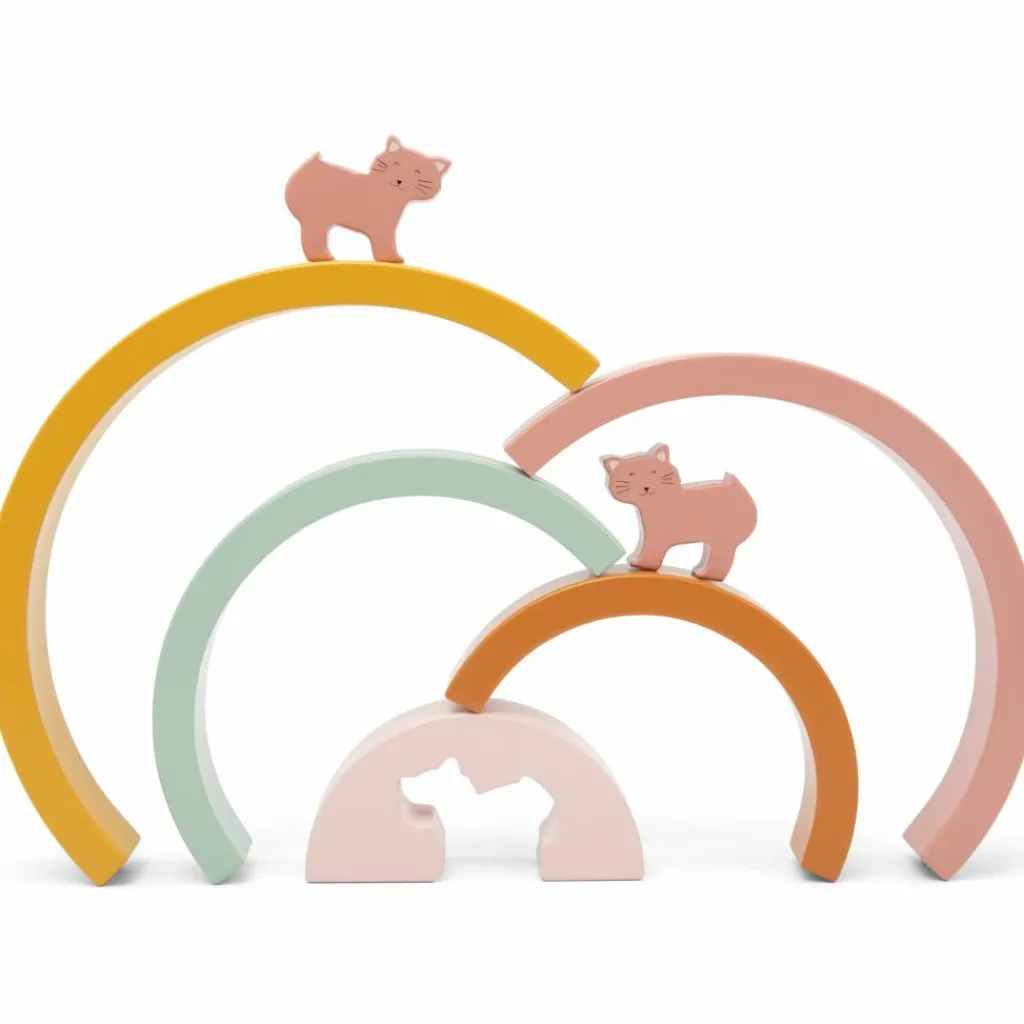 New Arc-en-ciel à empiler en bois Mrs. Cat Jouet À Empiler