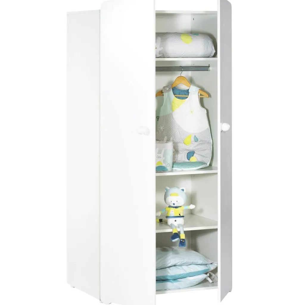 Baby Price Armoire 2 portes New Basic Boutons boule blanc