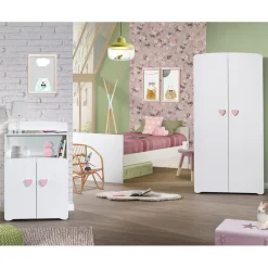Baby Price Armoire 2 portes New Basic Boutons coeur rose