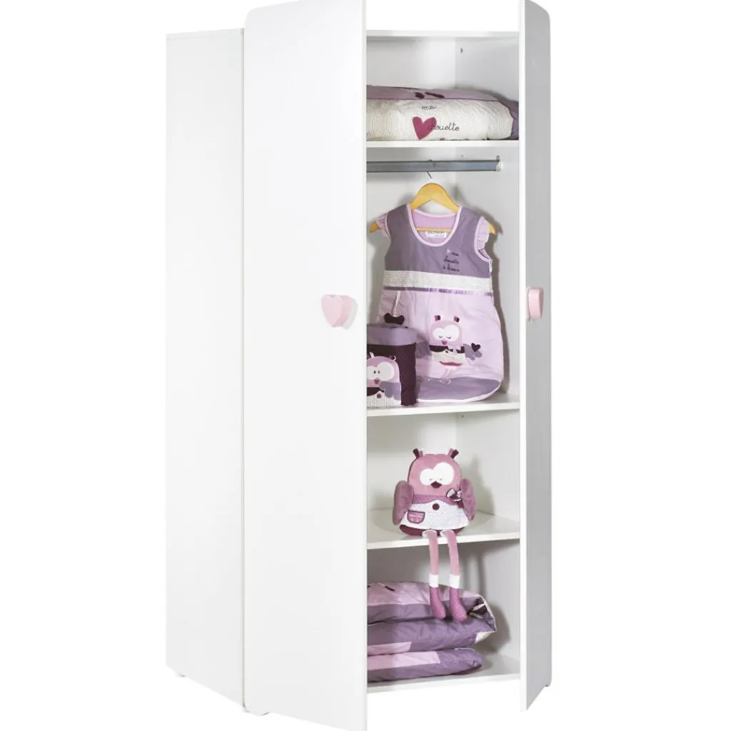 Baby Price Armoire 2 portes New Basic Boutons coeur rose