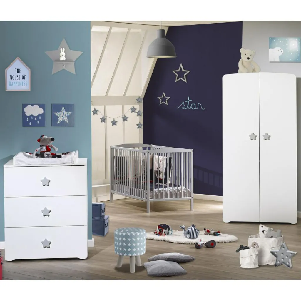 Baby Price Armoire 2 portes New Basic Boutons étoile gris