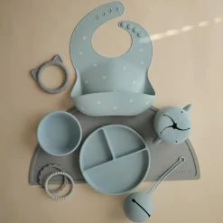 Clearance Assiette à compartiments en silicone avec ventouse Powder blue Assiette