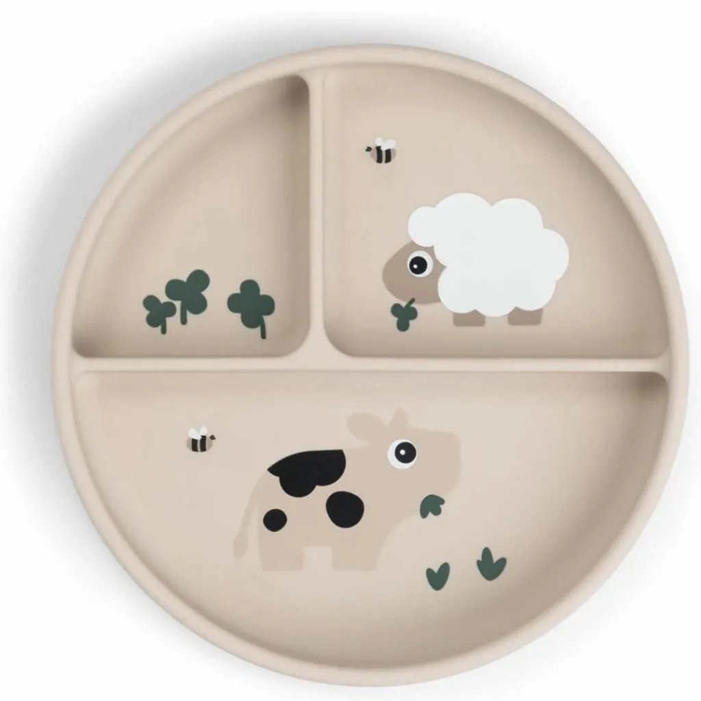 Sale Assiette à compartiments Stick&Stay Tiny farm Sable Assiette