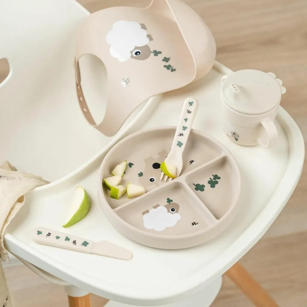 Sale Assiette à compartiments Stick&Stay Tiny farm Sable Assiette