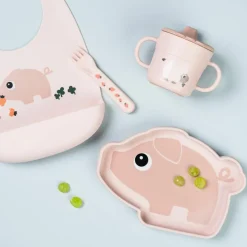 Clearance Assiette silicone avec ventouse Pigee Rose Assiette