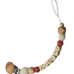 Tata Lucette Attache sucette en bois brique et blanc (personnalisable)