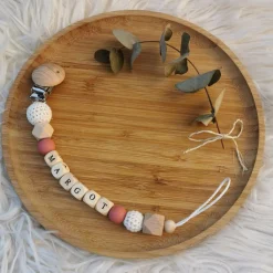 Tata Lucette Attache sucette en bois brique et blanc (personnalisable)