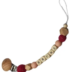 Tata Lucette Attache sucette en bois framboise et rose pâle (personnalisable)