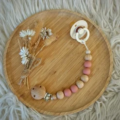 Tata Lucette Attache sucette en bois Moon vieux rose