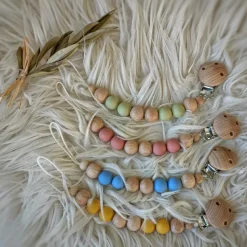 Tata Lucette Attache sucette en bois Moon vieux rose