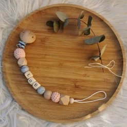 Clearance Attache sucette en bois marbre et rose pâle (personnalisable) Attache Sucette