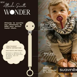 Suavinex Attache sucette en silicone Wonder Whitecap Gray