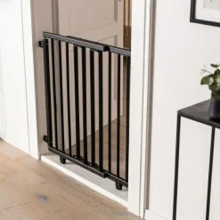 Clearance Barrière de porte pivotante en bois Noir (58-105 cm) Barrière De Sécurité Et Accessoires