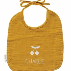 Les Griottes Bavoir à nouer Jaune moutarde (personnalisable)
