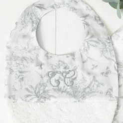 New Bavoir à pression Toile de Jouy gris Bavoirs