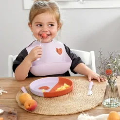 Lässig Bavoir en silicone Happy Rascals Coeur lavande