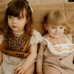 Outlet Bavoir en silicone Léopard Crème Bavoirs