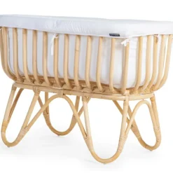 Childhome Berceau rectangulaire en rotin et habillage en jersey écru