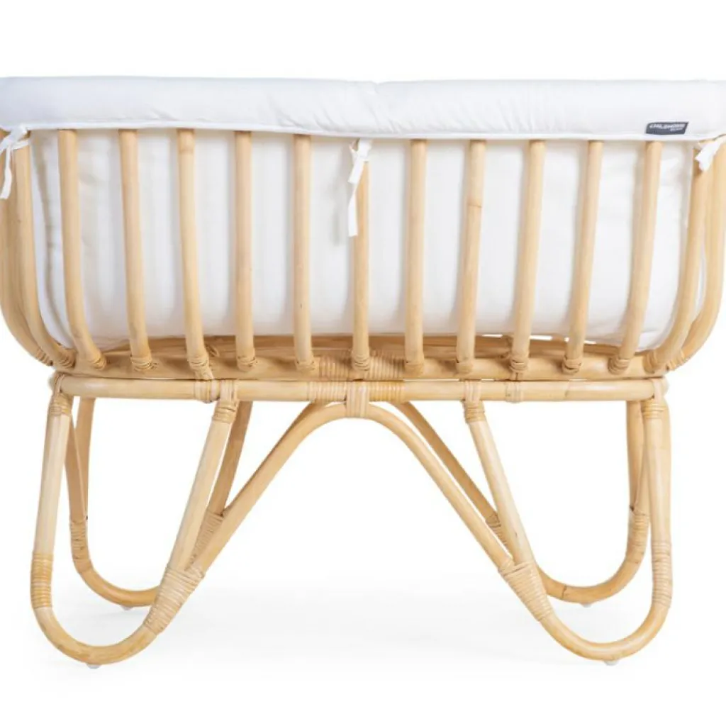 Childhome Berceau rectangulaire en rotin et habillage en jersey écru