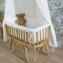 Childhome Berceau rectangulaire en rotin et habillage en jersey écru