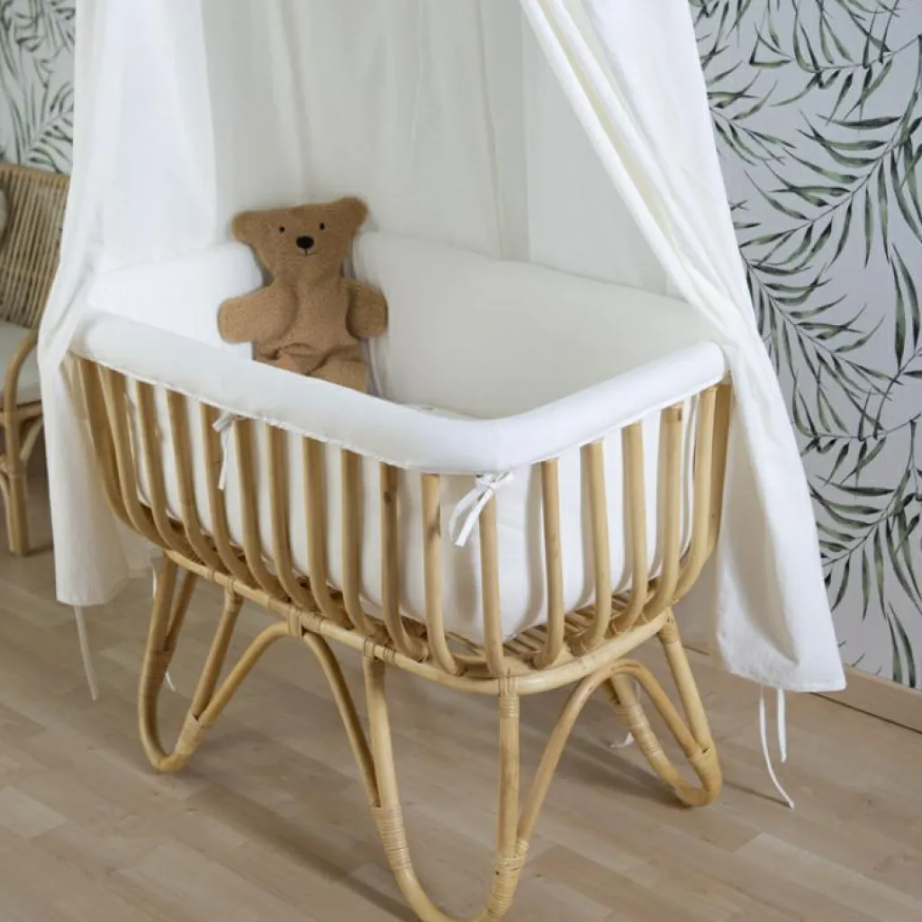 Childhome Berceau rectangulaire en rotin et habillage en jersey écru