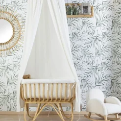 Childhome Berceau rectangulaire en rotin et habillage en jersey écru