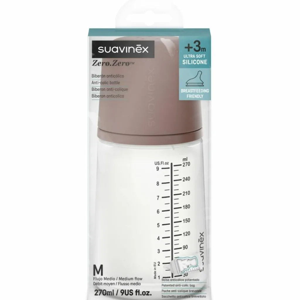 Suavinex Biberon anti-colique Zerø.Zerø - Débit Moyen - M Deep (270 ml)
