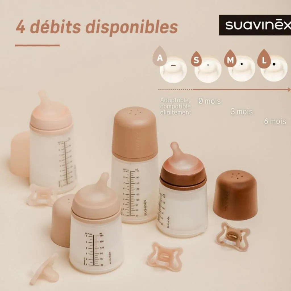 Suavinex Biberon anti-colique Zerø.Zerø - Débit Lent - S Medium (180 ml)