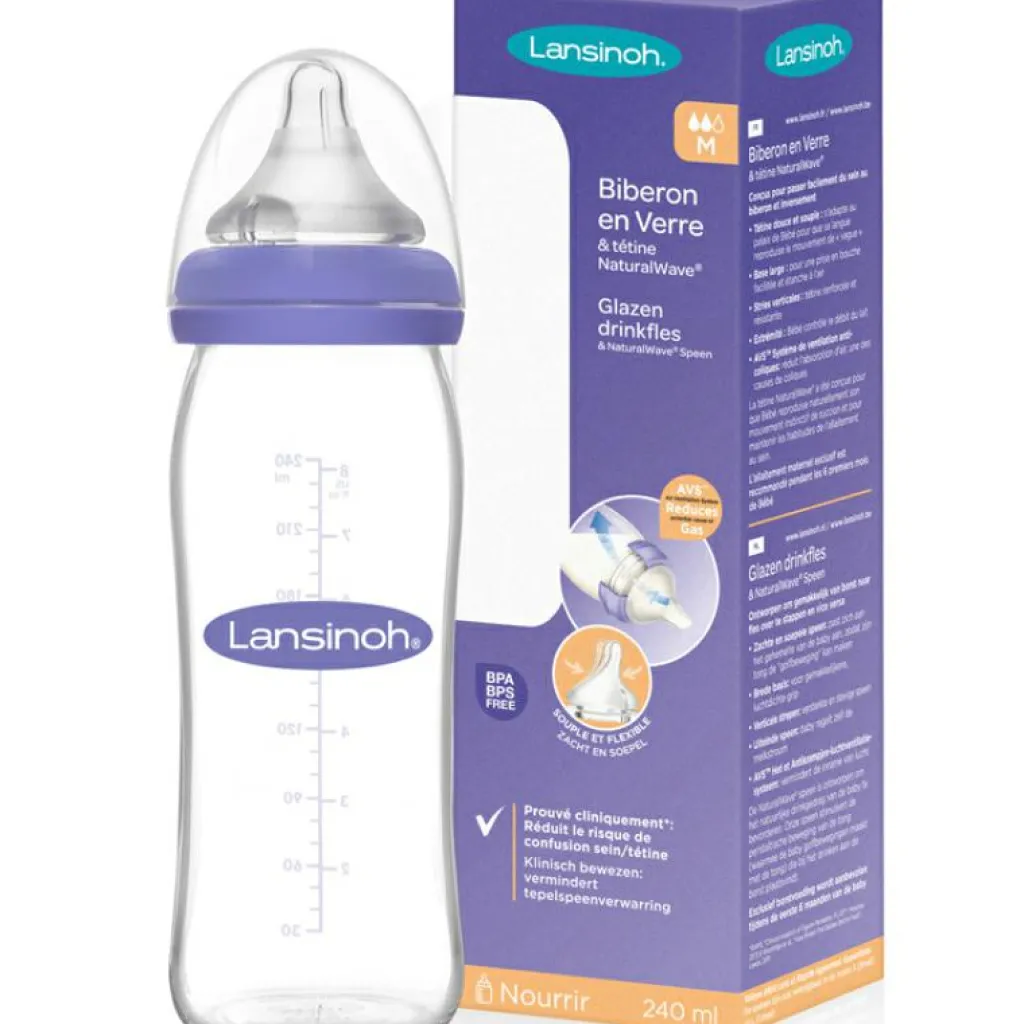 Lansinoh Biberon en verre Natural Wave spécial allaitement (240 ml)