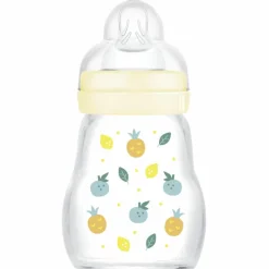 New Biberon verre 170 ml Pattern fruit jaune - Tétine Débit 2 Biberon