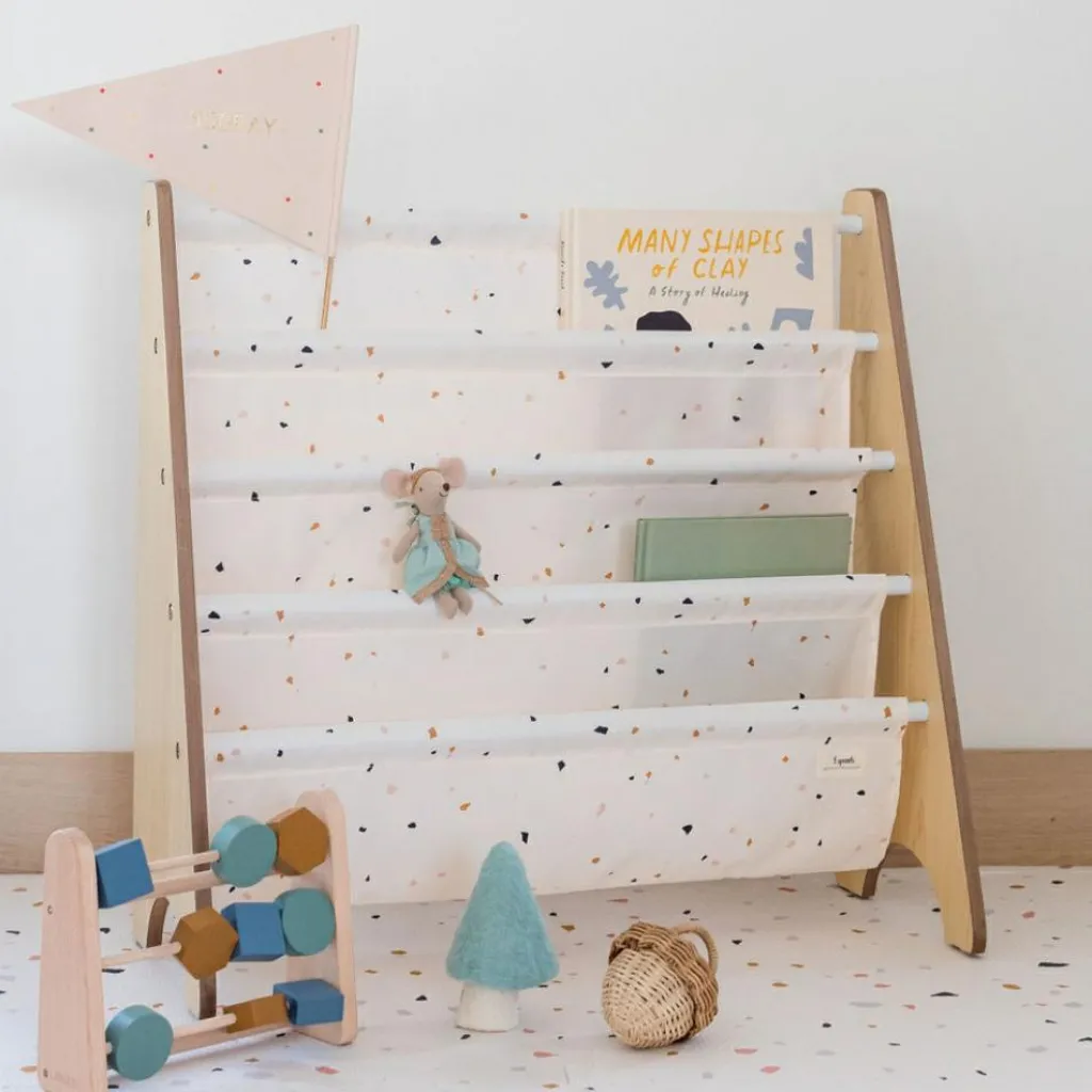 3 sprouts Bibliothèque en tissu recyclé Terrazzo crème