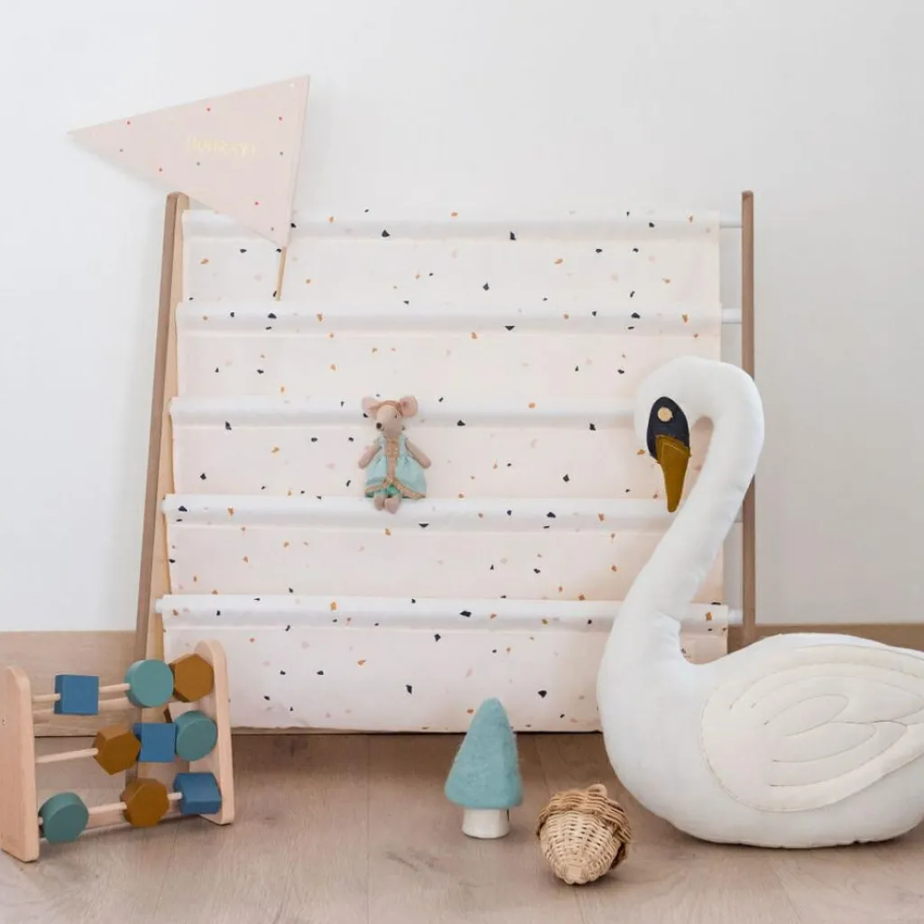 3 sprouts Bibliothèque en tissu recyclé Terrazzo crème