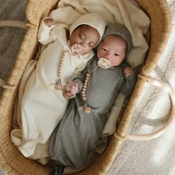 Mushie Bonnet de naissance à nouer Gray Melange