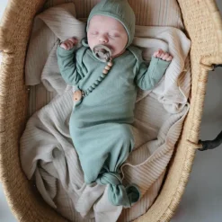 New Bonnet de naissance à nouer Roman Green Bonnet / Moufles Naissance
