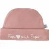 Discount Bonnet de naissance doublé pur coton Mon cœur est à Papa rose thé Bonnet / Moufles Naissance