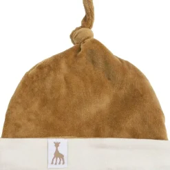 Trois Kilos Sept Bonnet de naissance en velours camel Sophie la girafe (1-3 mois)