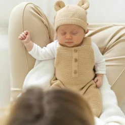 Trois Kilos Sept Bonnet de naissance Ours en maille Caramel (0-1 mois)